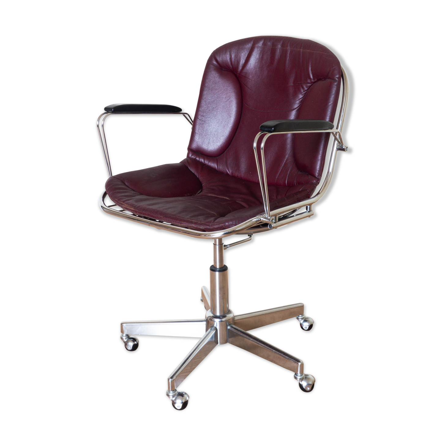 Dark red leather hairdresser's chair