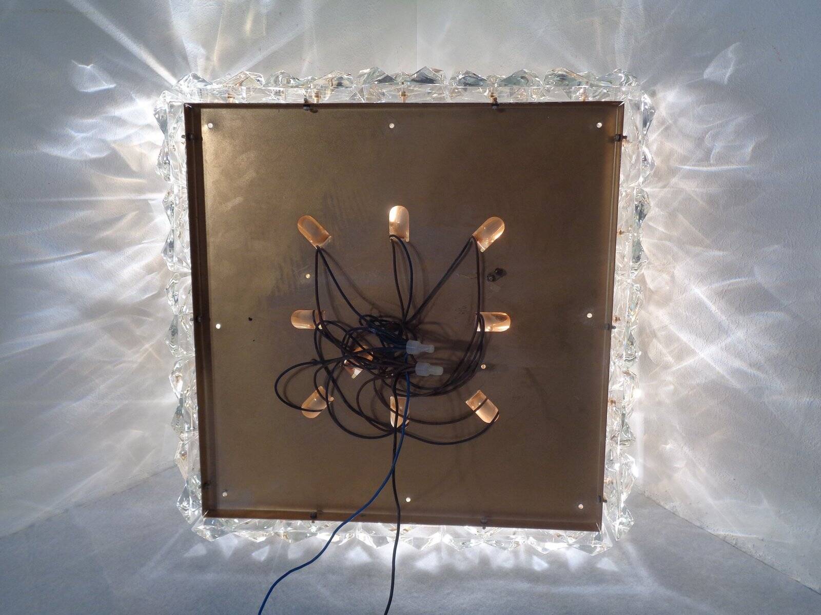 Large gold-plated and crystal glass flush mount from Kinkeldey, Germany, 1970s.