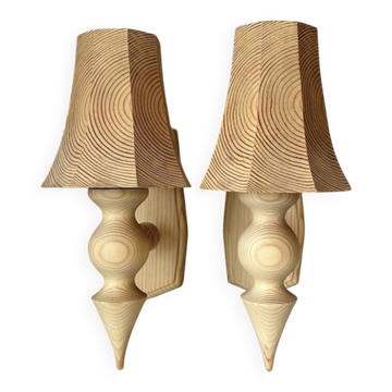 Pair wall sconces pine wood, swedish, 1970s