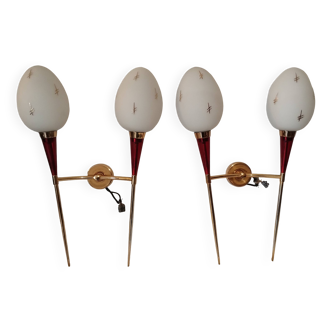 Pair of double wall lights Arlus Paris 1960