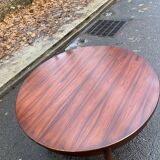 Scandinavian dining table and 4 Hans Olsen style chairs in teak and velvet.