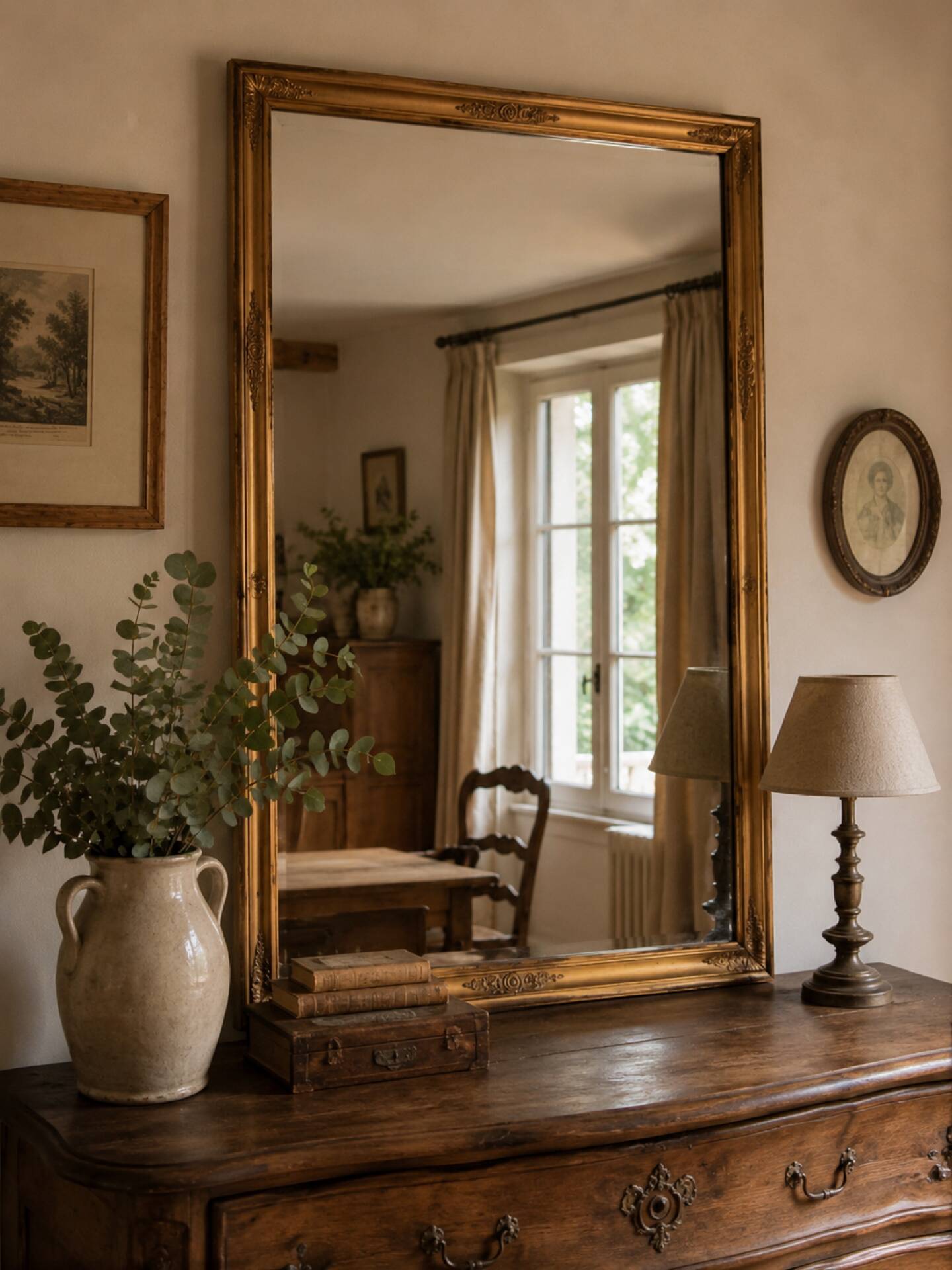 Large antique mirror in the Napoléon III style.