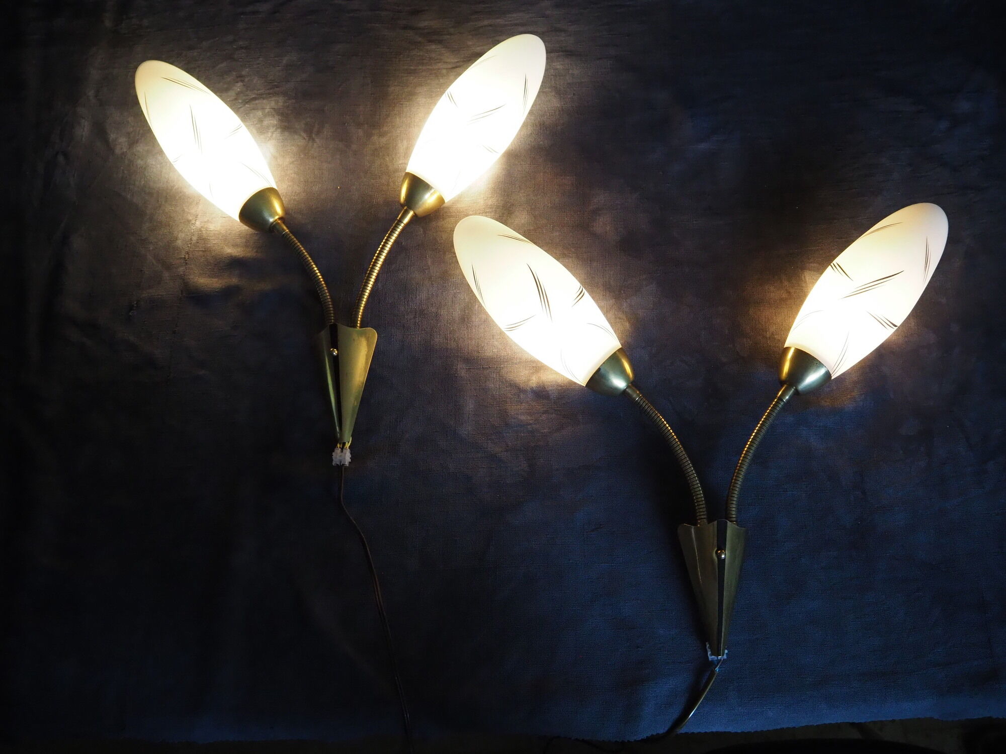 Pair of double opaline and brass wall lights from the 1960s-1970s.