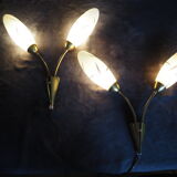 Pair of double opaline and brass wall lights from the 1960s-1970s.