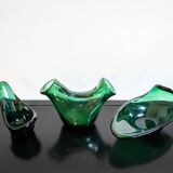 Tre vasi scultorei in vetro verde di Empoli, Italia Anni '60