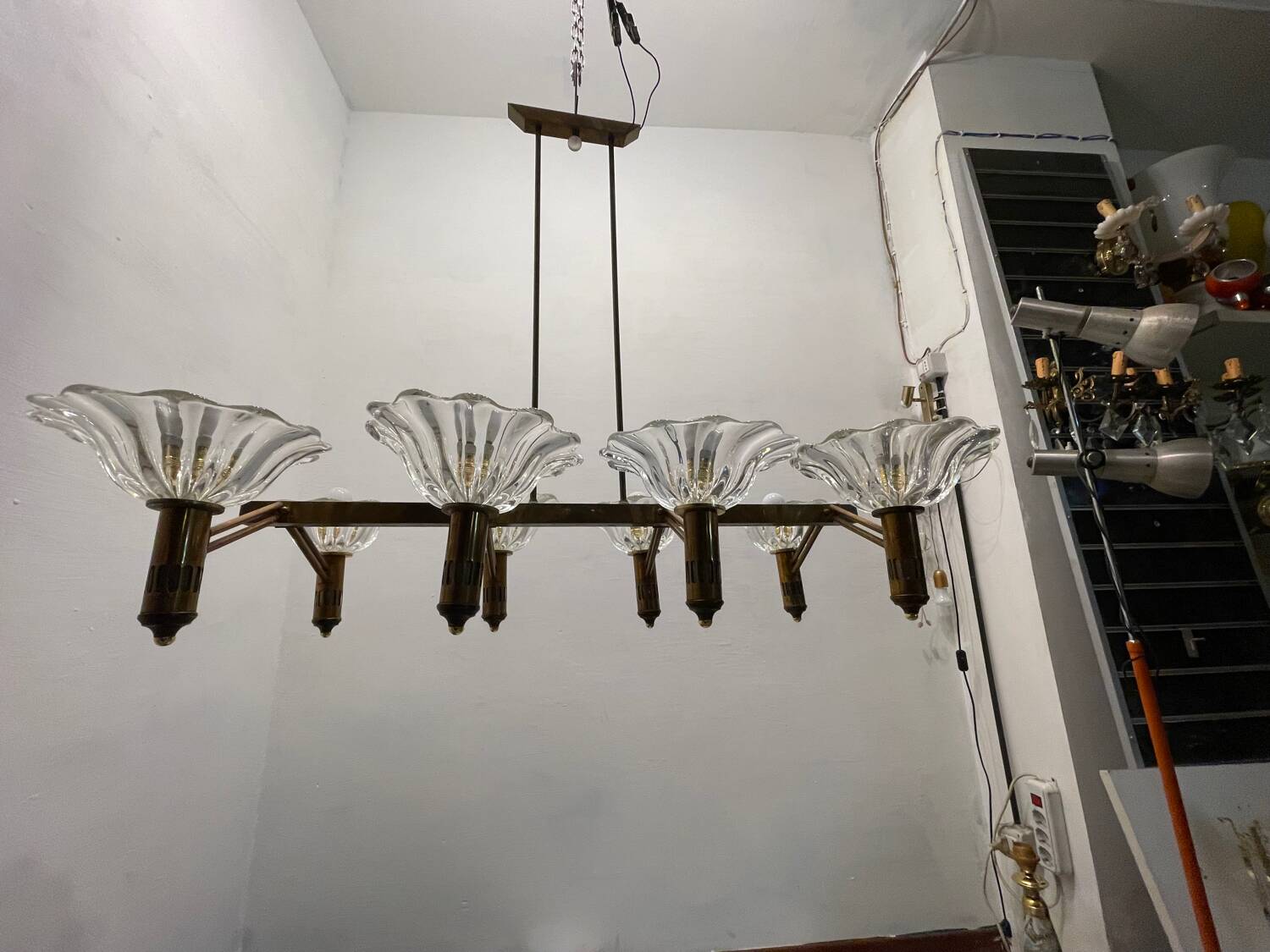 Large Rectangular Murano Glass Bronze Barovier Chandelier 1940’s