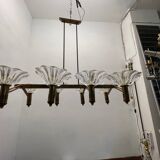 Large Rectangular Murano Glass Bronze Barovier Chandelier 1940’s