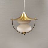Beautiful older hanging lamp in brass and milky white glass. Germany 1950s