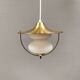 Belle lampe suspendue ancienne en laiton et verre blanc laiteux. Allemagne, années 1950.