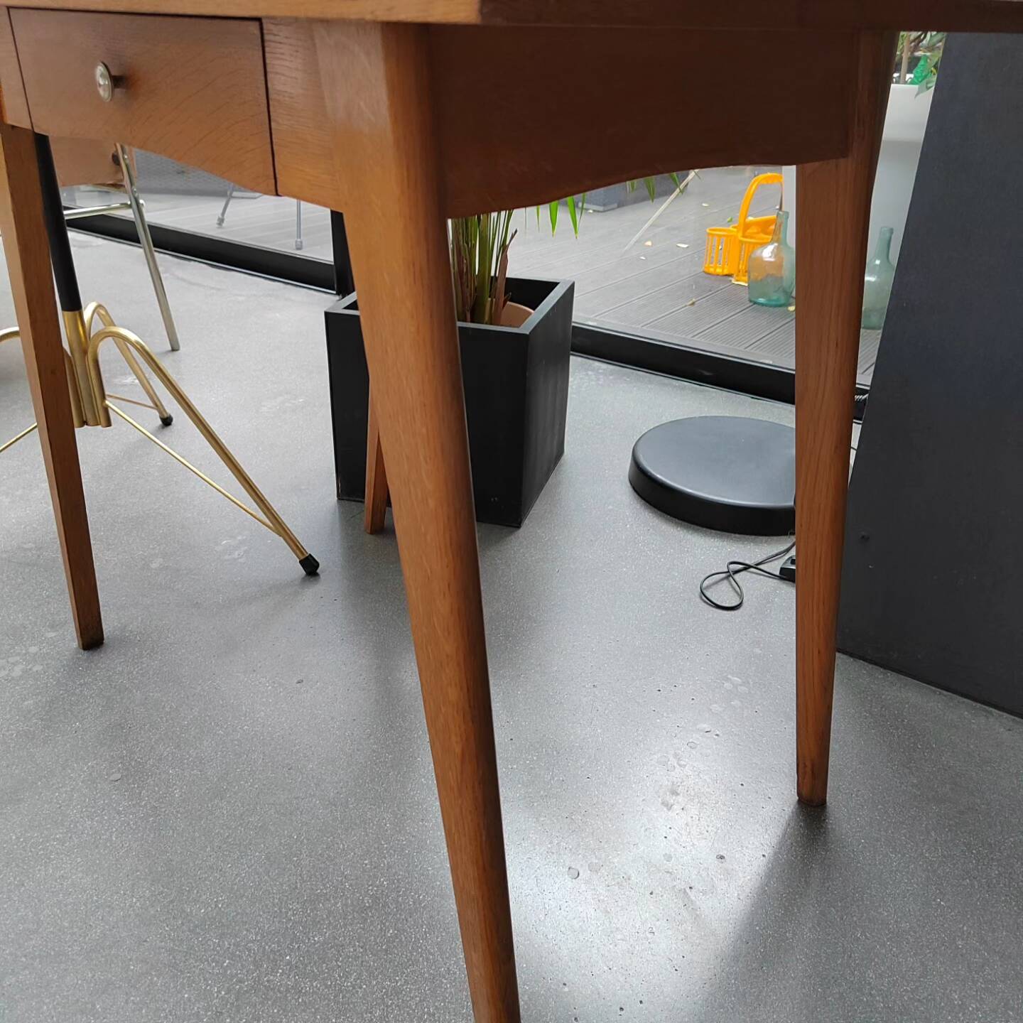 Wooden desk or table with compass legs