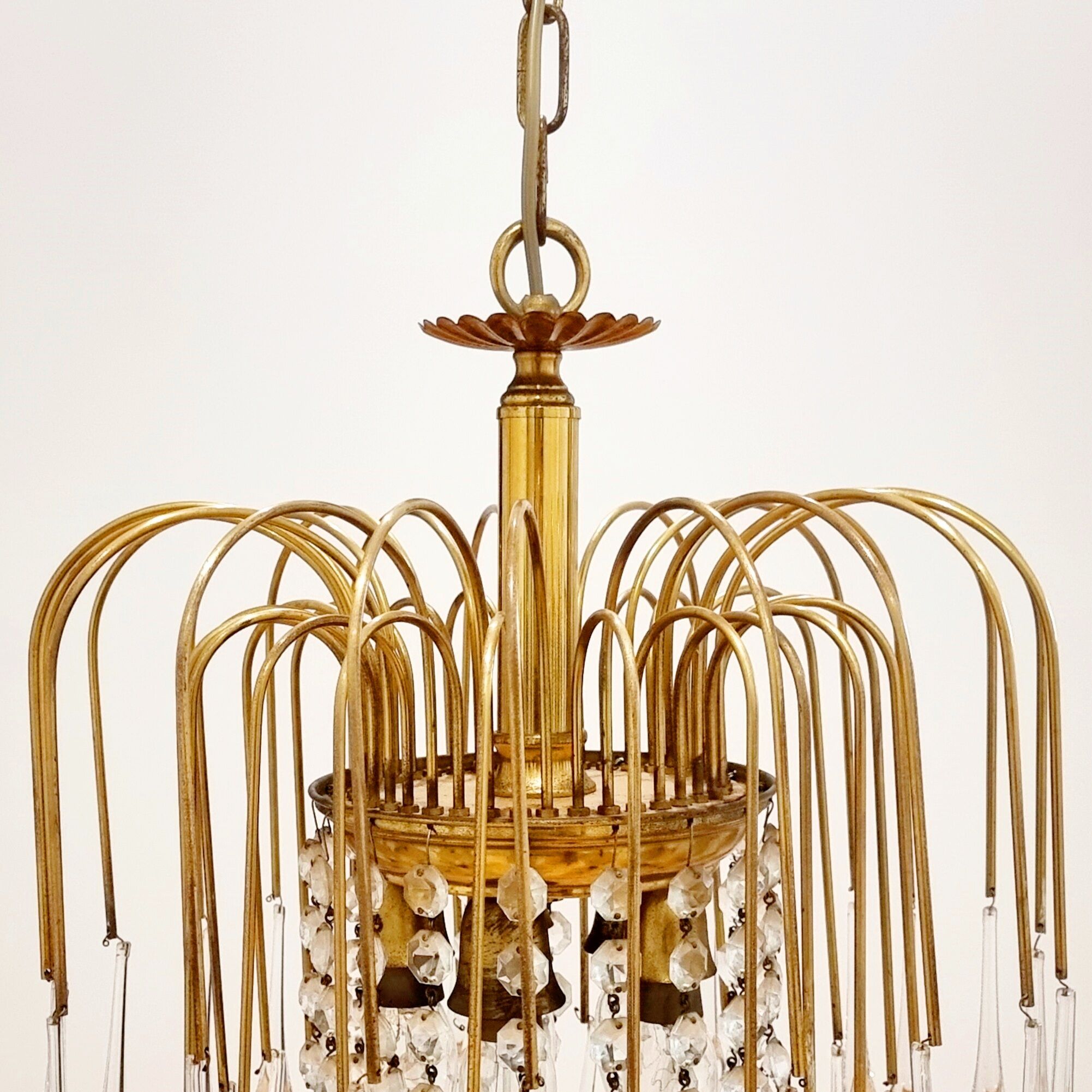 Murano glass & brass teardrop waterfall chandelier, italy, 1970s