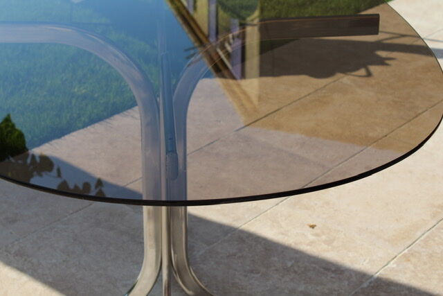 Oval glass and stainless steel table 70s