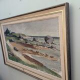 1962 Mid-Century Modern "Rockpools" Swedish Landscape Oil Painting, Framed