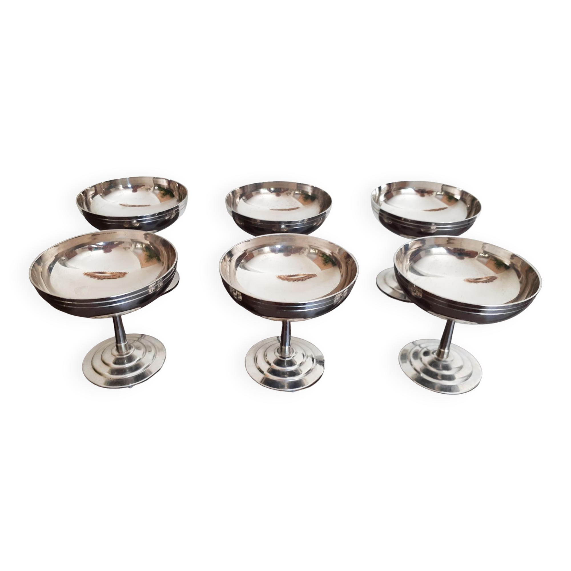 Coupes à glace ou sorbet vintage en inox années 70 Letang Remy, made in