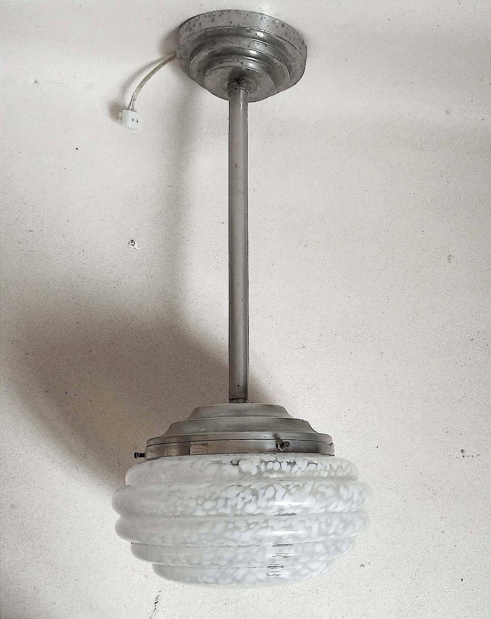 Art Deco Suspension Clichy Glass White Height 52 cm