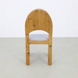 4x Brutalist pine dining chairs, 1970s