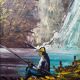 Tableau "Pêcheur en bord de cascade" HST signée L. Gerny & cadre