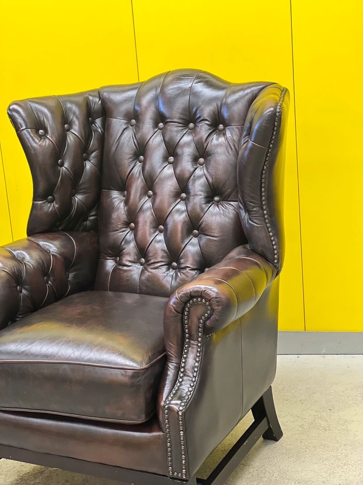 Vintage leather chesterfield wingback armchair (price is for one)