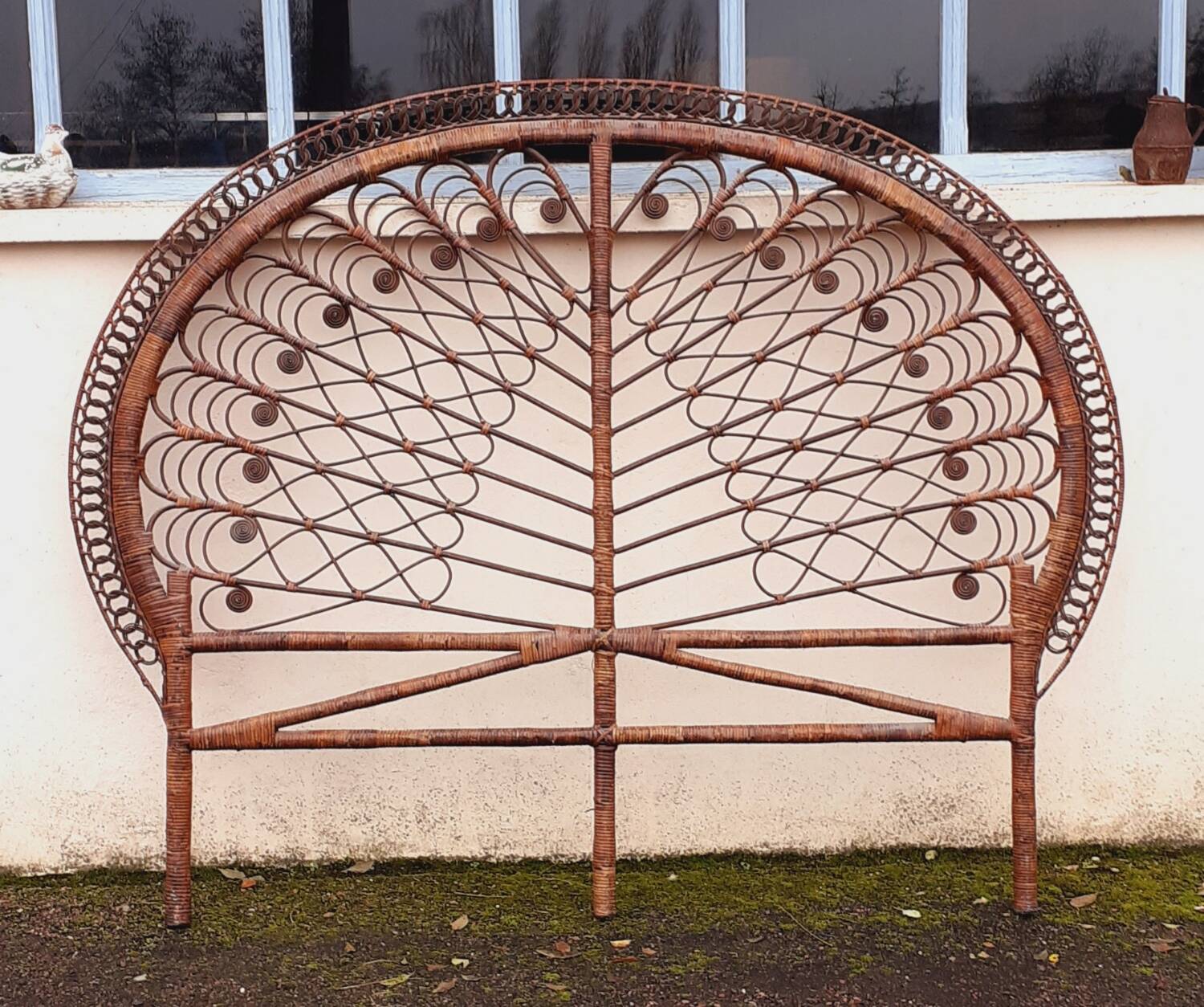 Rattan headboard.