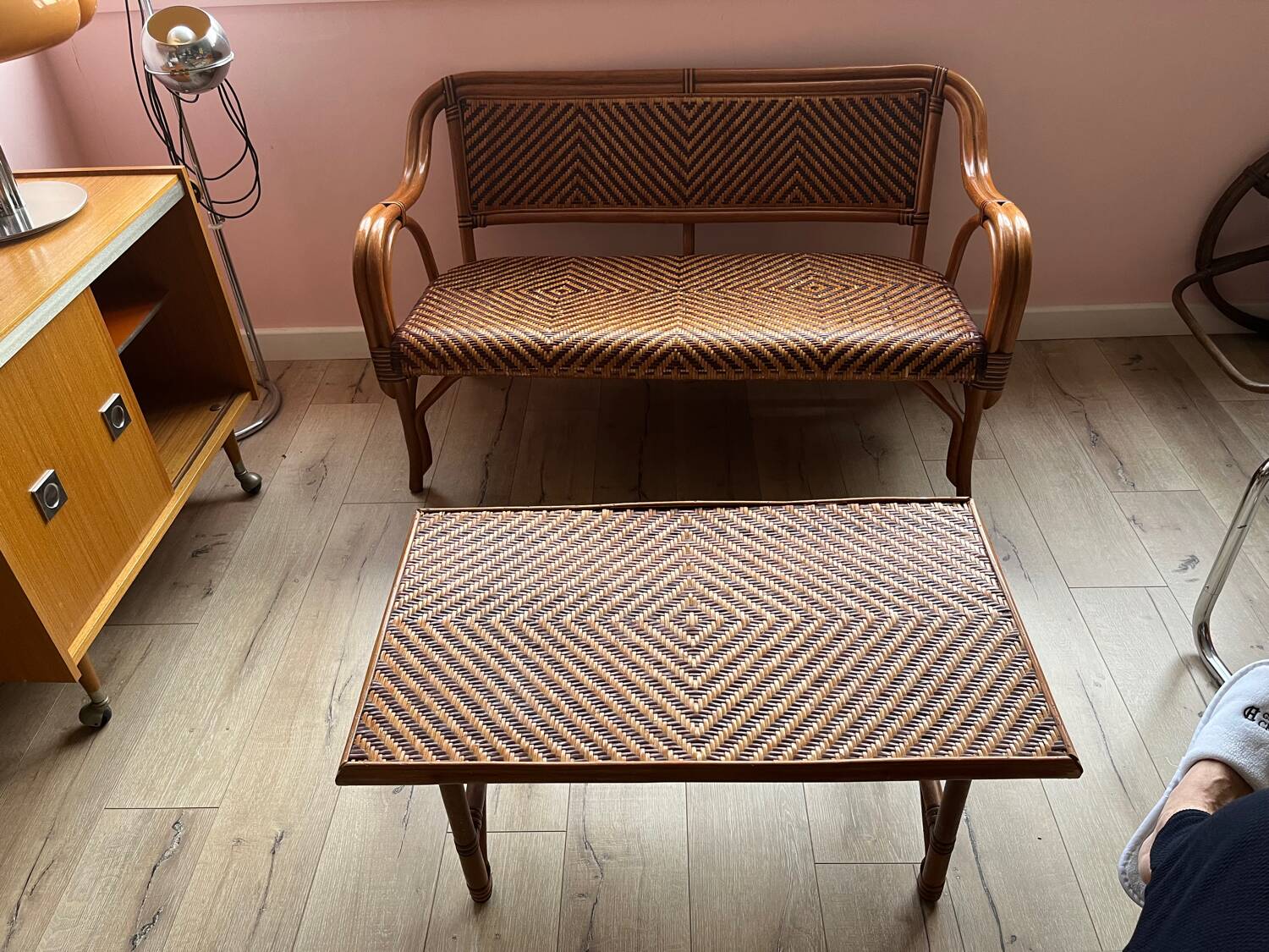 Ensemble canapé table rotin vintage 70 Riviera bohème
