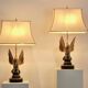 Pair of large Belgian brass carved eagle table lamps