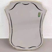 Free-form 60s screen-printed rearview mirror on gold frame