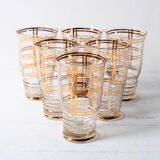 Mid-Century Italian Glass Pitcher & Six Glasses with Golden Details / Italy