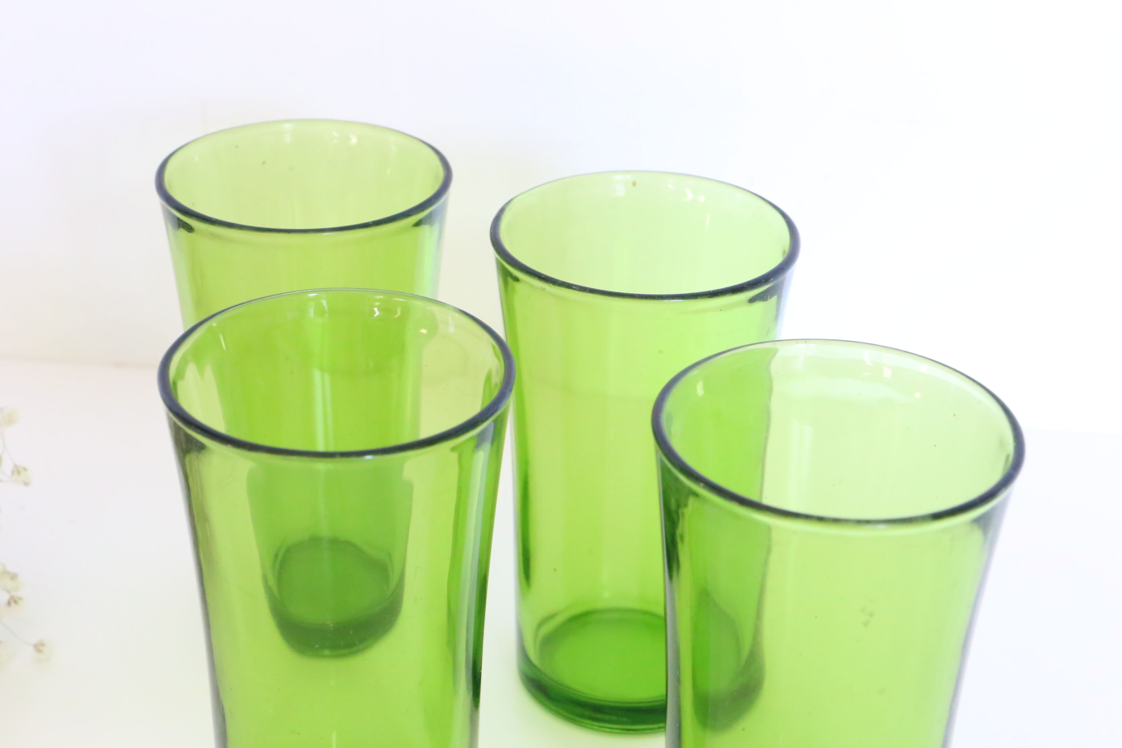 Set of 4 vintage green Duralex water glasses