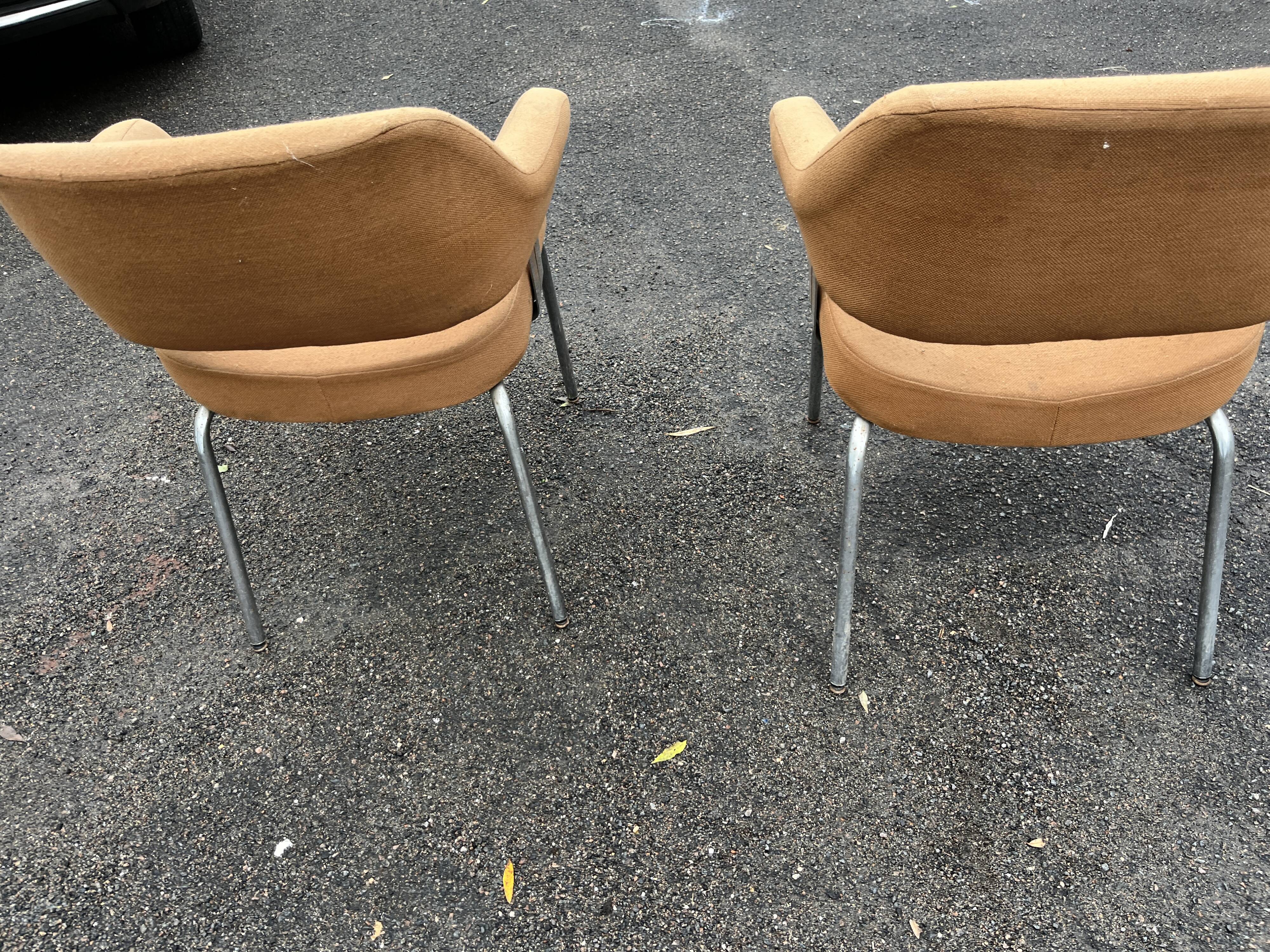 Pair of vintage armchairs with metal legs and orange fabric, 1960s-1970s