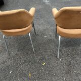 Pair of vintage armchairs with metal legs and orange fabric, 1960s-1970s