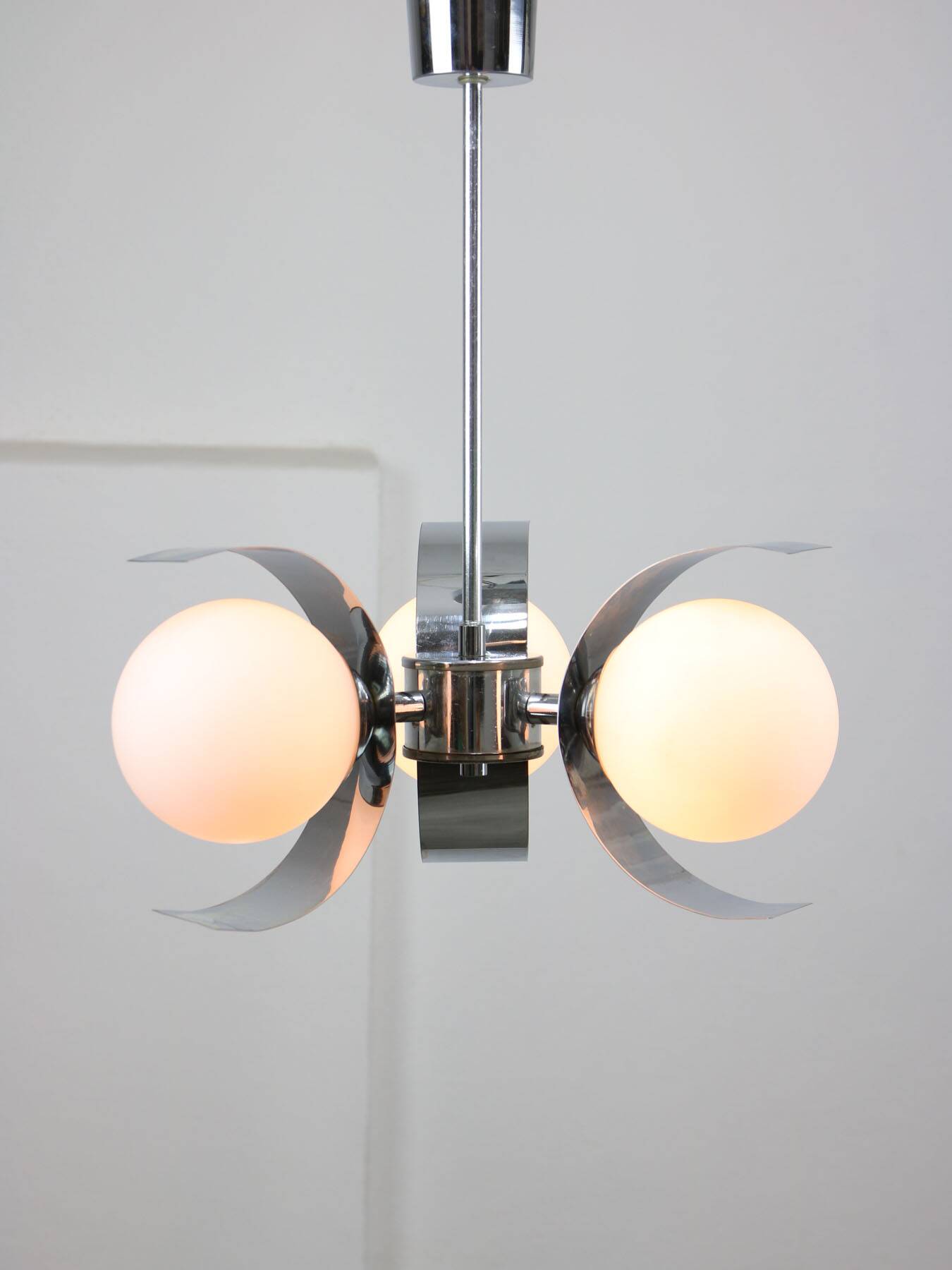 Vintage italian chrome and opaline chandelier, 70s
