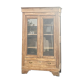 Armoire ancienne en chêne massif brut : vaisselier bibliothèque