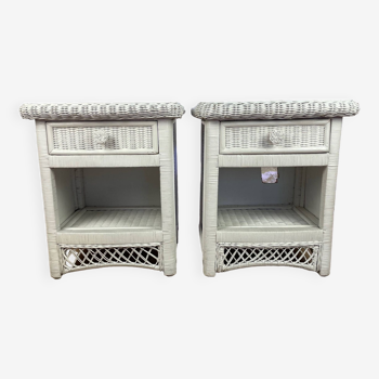 Pair of white wicker bedside tables from the 70s