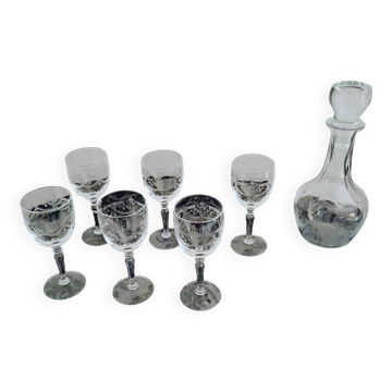 Ensemble de 6 verres et une carafe en cristal