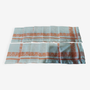 Série de douze serviettes de table coton damassé abricot jours 25 X 26 cm