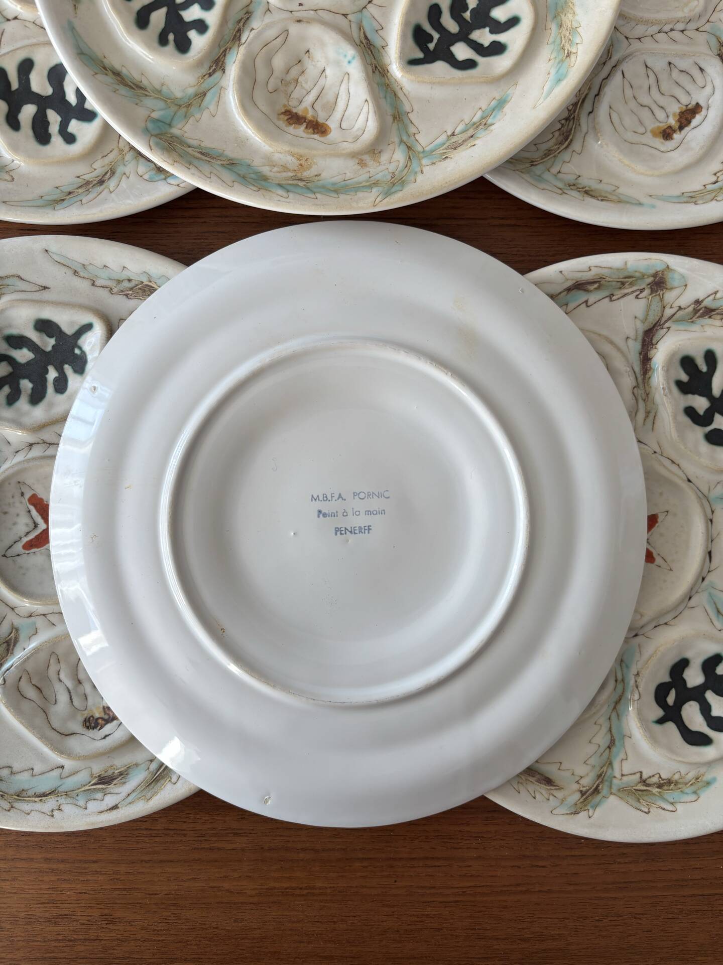 Set of 6 Vintage Ceramic Oyster Plates MBFA PORNIC Made in