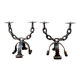 Pair of wrought iron chain candlesticks, Spain