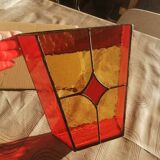 Pair of vintage stained glass and glass paste wall lights.