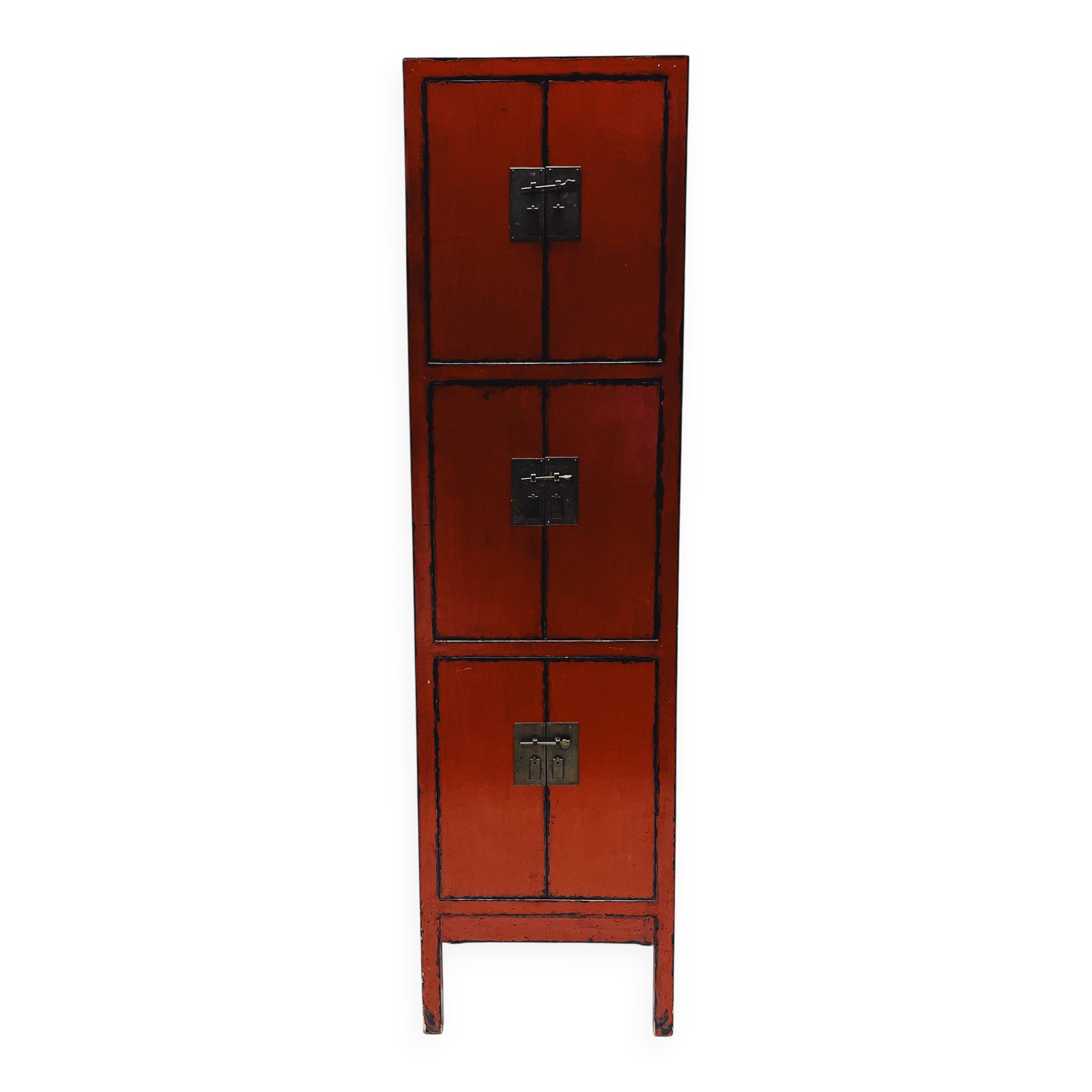 Red Chinese cabinet with three doors