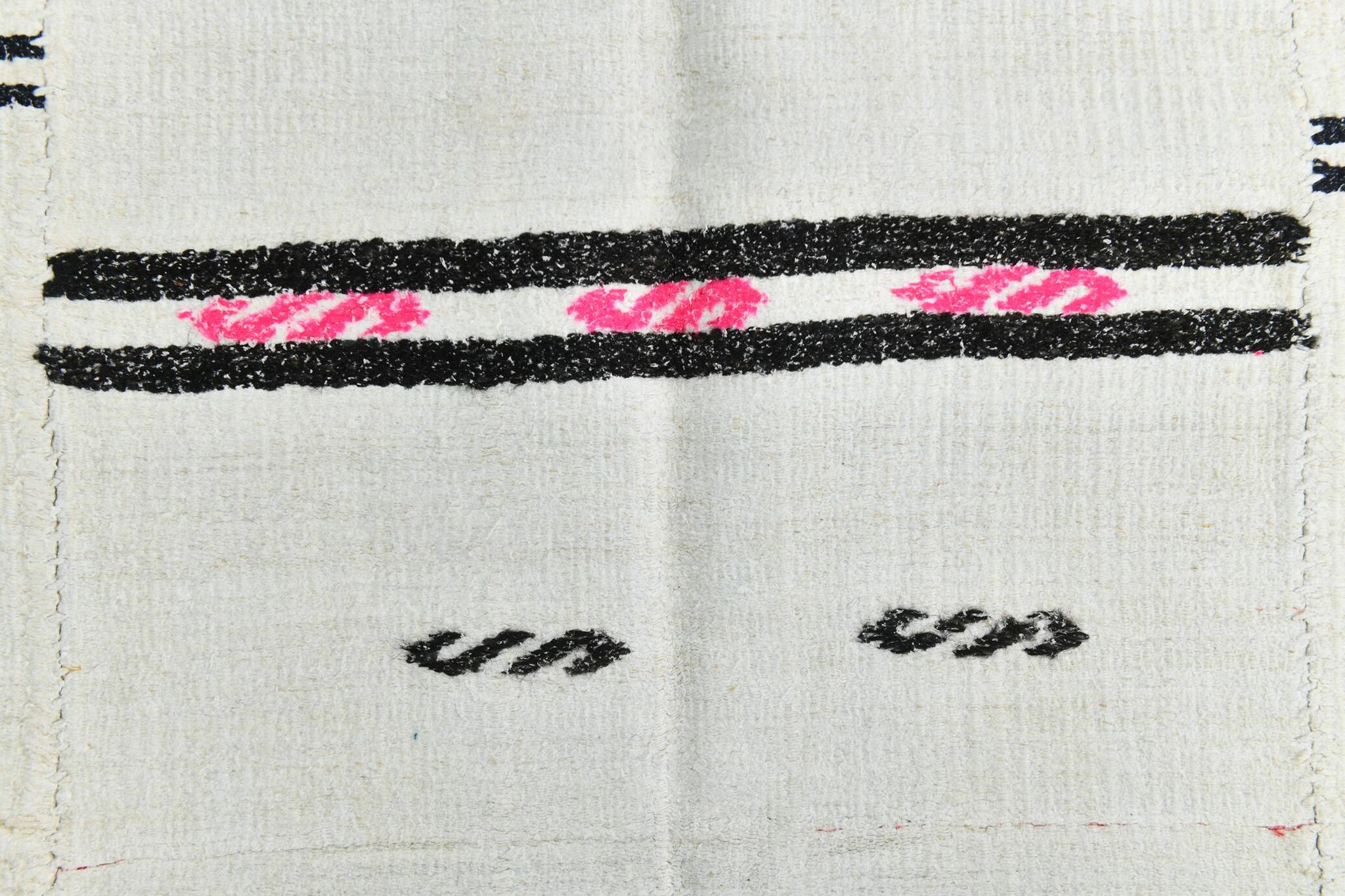Kilim Turc Vintage Ivoire et Noir, Rayé, Déco Salon Bohème, 176X258Cm