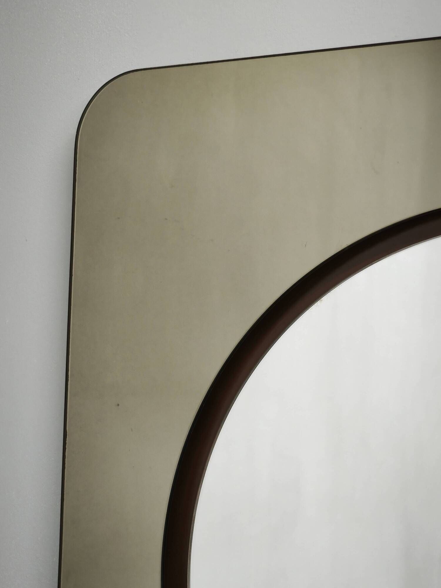 1970s Italian Space Age Smoked Glass and Circular Wall Mirror