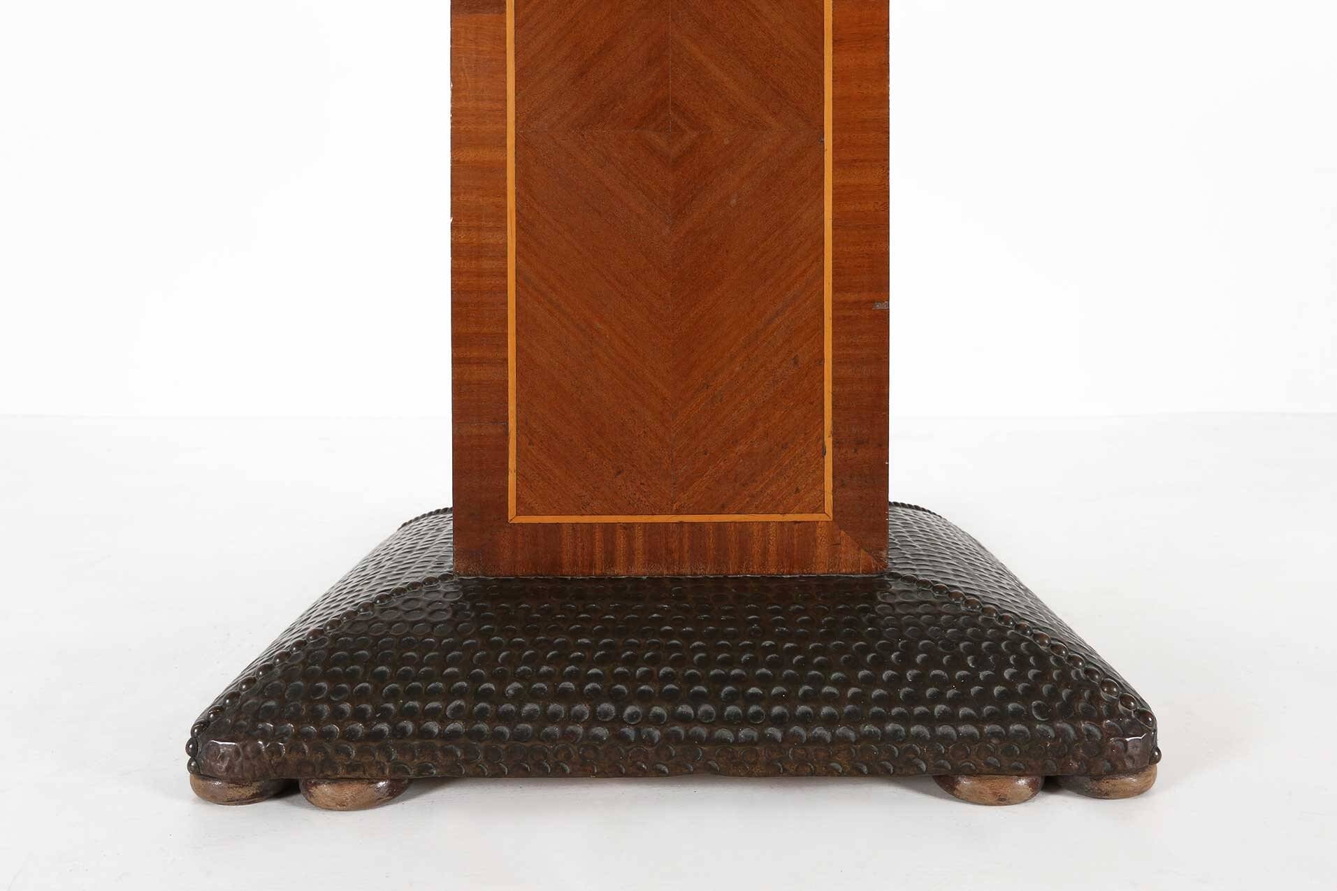 Art Deco side table by De Coene Freres with wood inlay and marble top, 1930s