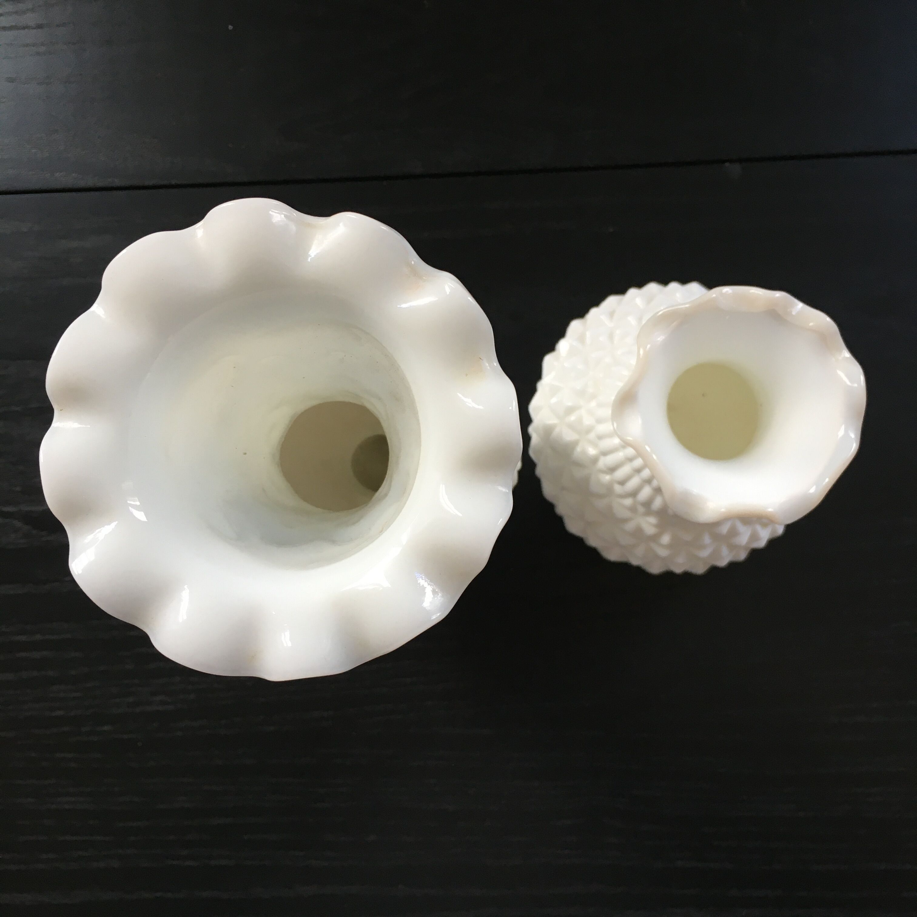Pair of white glass vases