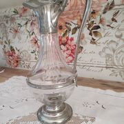 Old water decanter in curved glass and tin Art Nouveau style