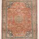Vintage Turkish wool rug in terracotta beige with flowers, 10 × 13 feet.