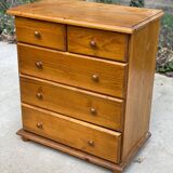 English chest of drawers in solid pine wood with 5 drawers