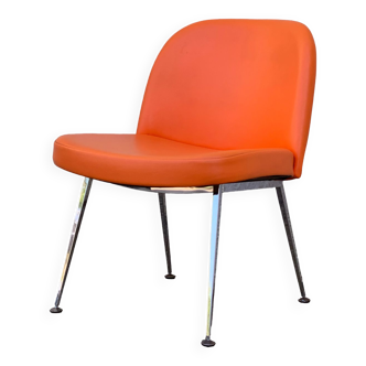 Vintage orange leatherette and chrome armchair 1970
