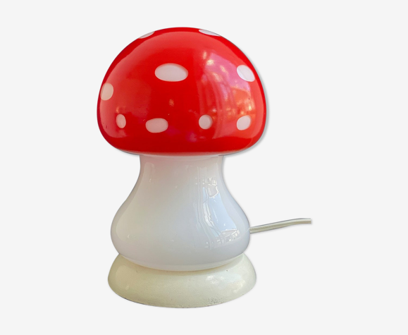 Vintage glass mushroom table lamp - red with white dots