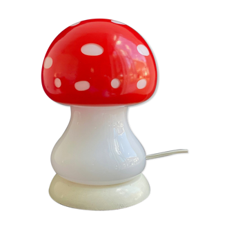 Lampe de table champignons en verre vintage - rouge avec des points blancs