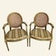 Pair of Louis XVI style armchairs, oval backrest and caning.